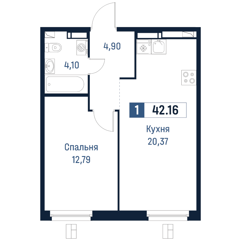 2 ккв (Евро) 42,2 м²