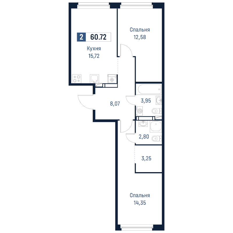 3 ккв (Евро) 60,7 м²