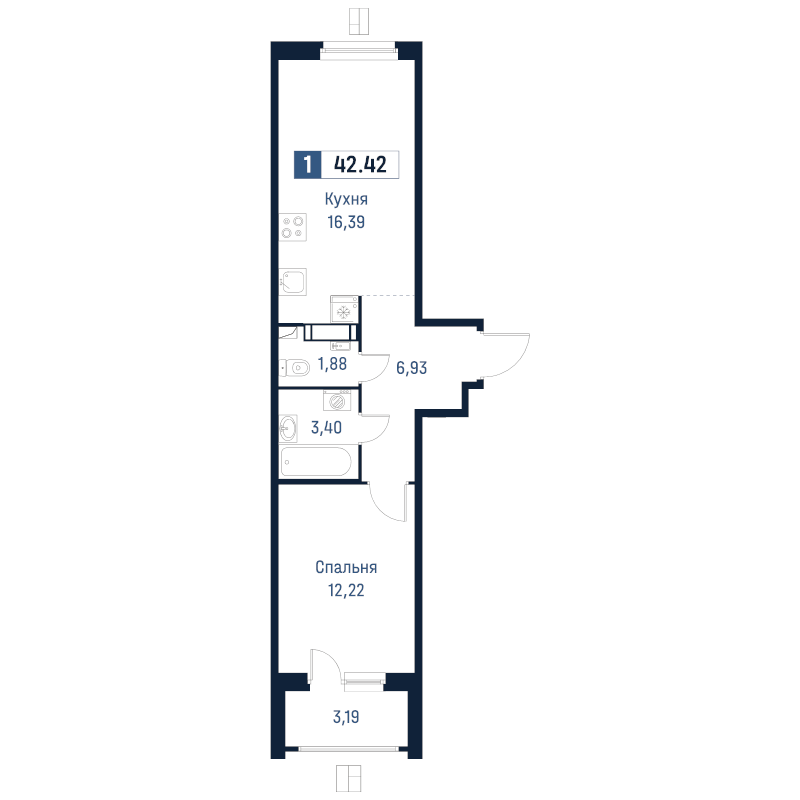2 ккв (Евро) 42,4 м²