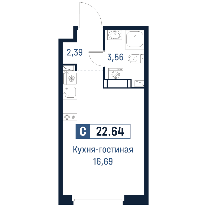 Студия 22,6 м²