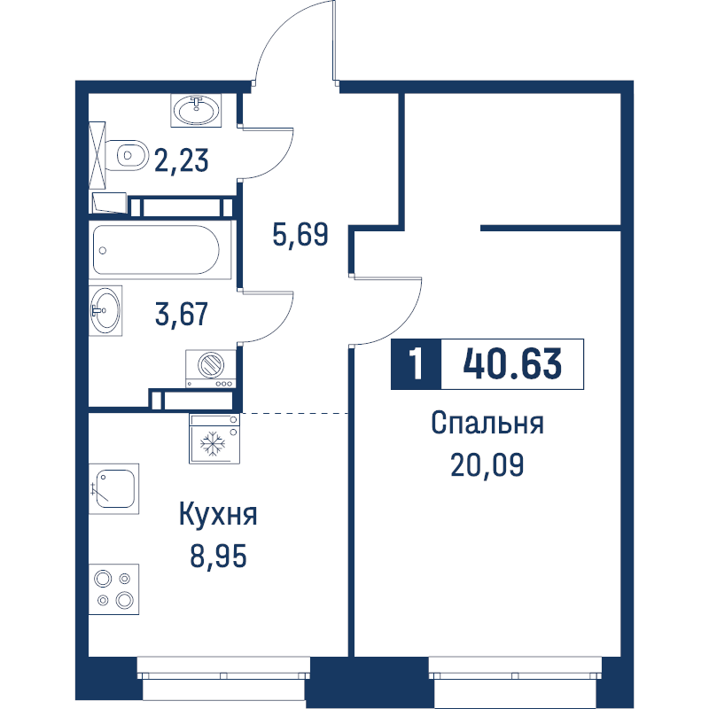 1 ккв 40,6 м²