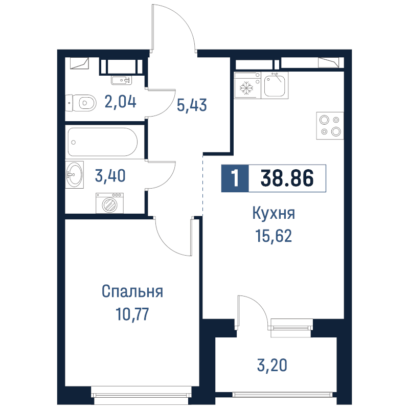 2 ккв (Евро) 38,9 м²