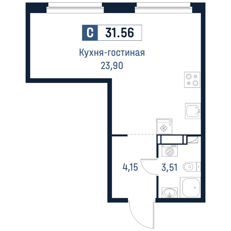 Студия 31,6 м²