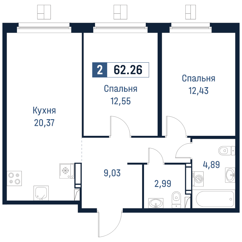 3 ккв (Евро) 62,3 м²