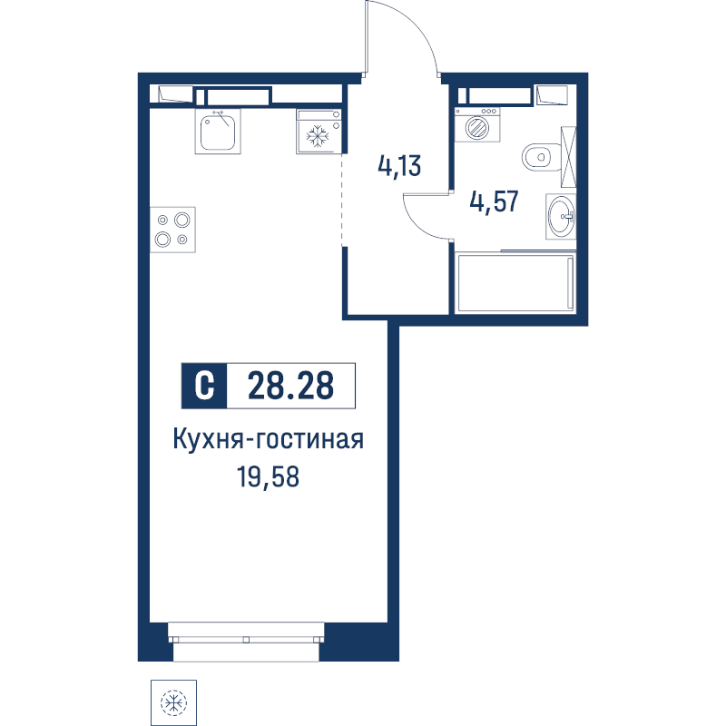 Студия 28,3 м²