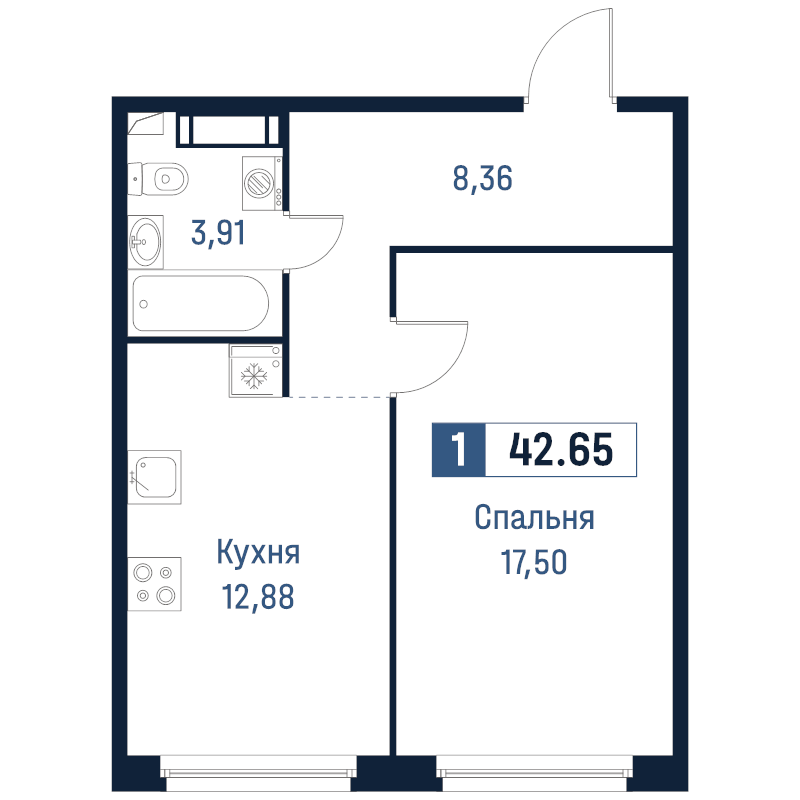 1 ккв 42,7 м²