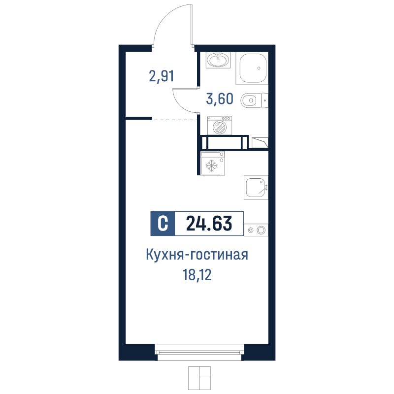 Студия 24,6 м²