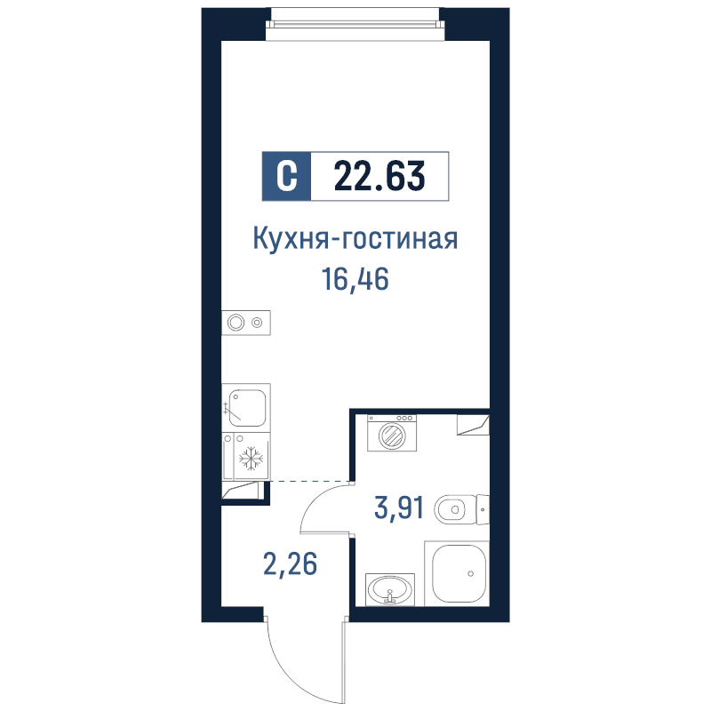 Студия 22,6 м²
