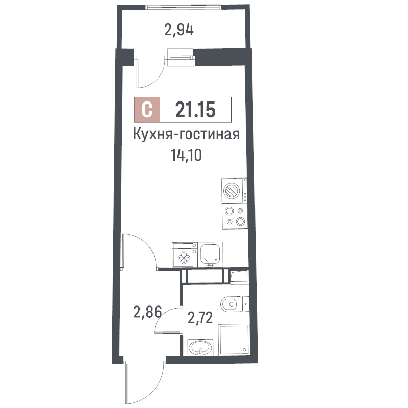Студия 21,2 м²
