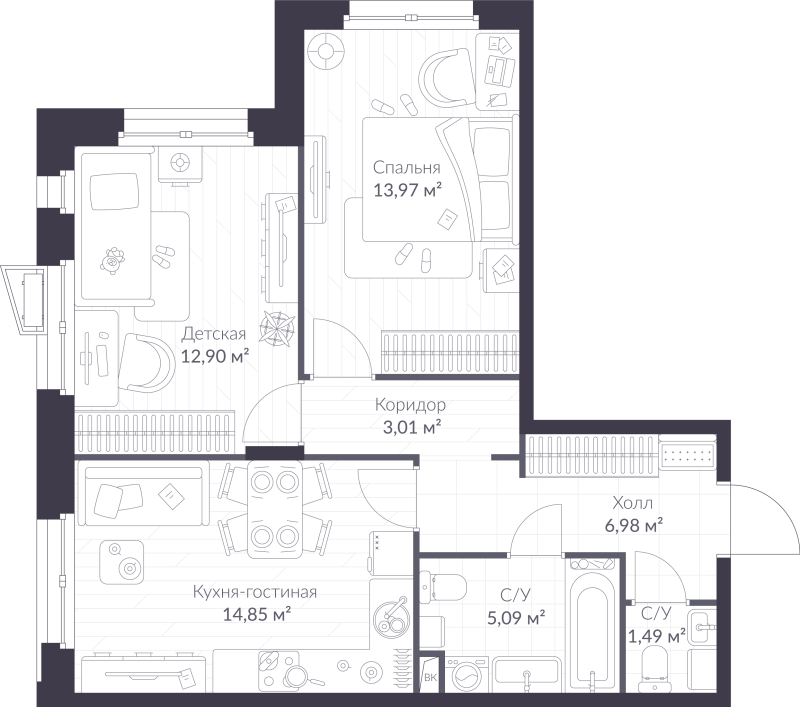 2 ккв 58,3 м²
