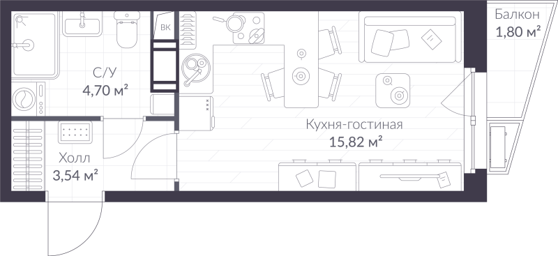 Студия 24,6 м²