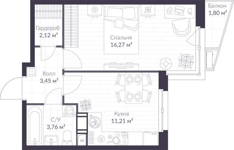 1 ккв 37,4 м²