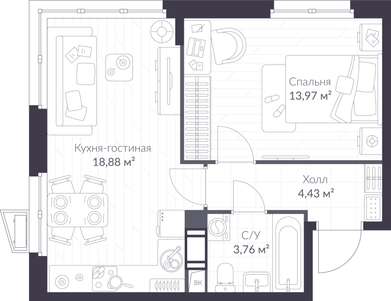 2 ккв (Евро) 41 м²
