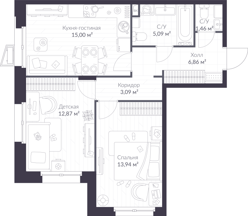 3 ккв (Евро) 58,3 м²