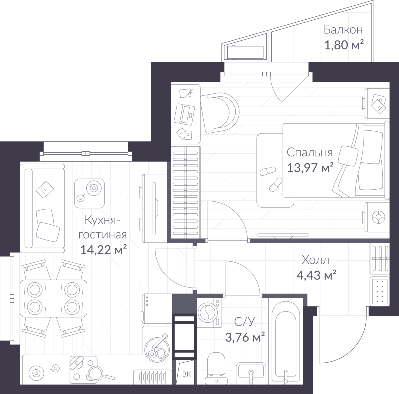 1 ккв 36,9 м²