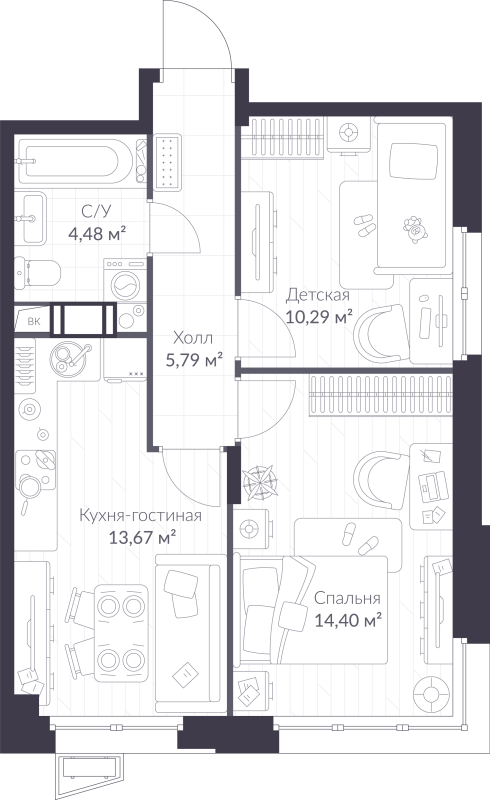 2 ккв 48,6 м²