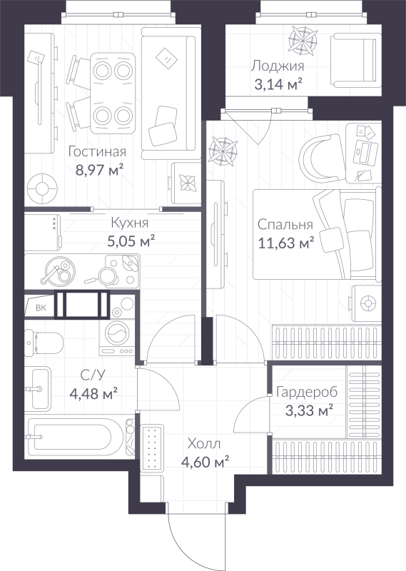 2 ккв (Евро) 39,6 м²