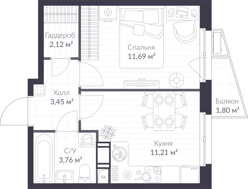 1 ккв 32,8 м²