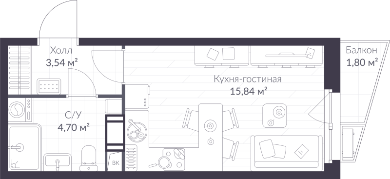 Студия 24,6 м²