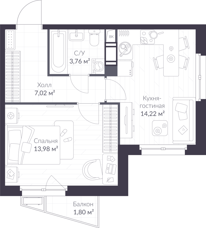 1 ккв 39,5 м²