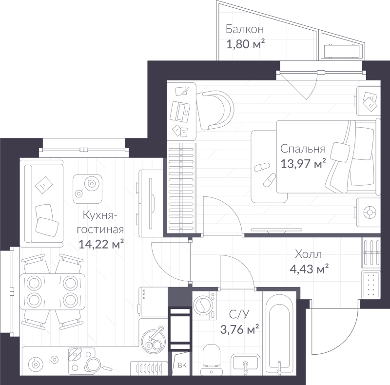 1 ккв 36,9 м²