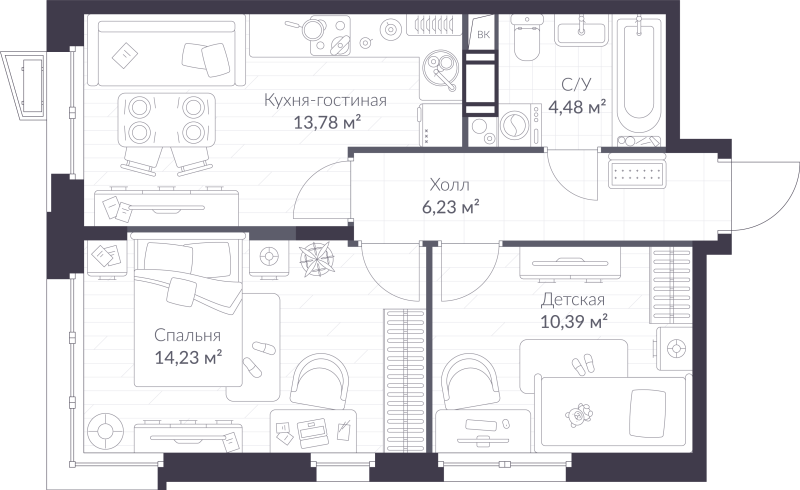 2 ккв 49,1 м²