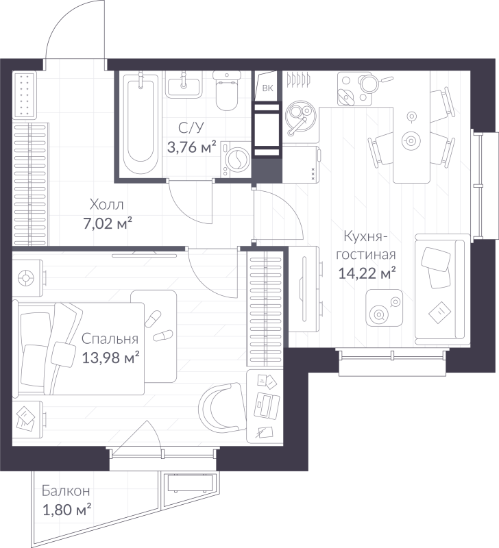 1 ккв 39,5 м²