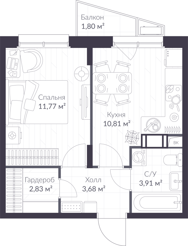 1 ккв 33,5 м²