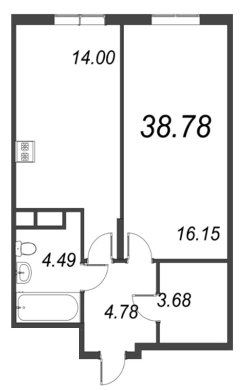 2 ккв (Евро) 38,8 м²