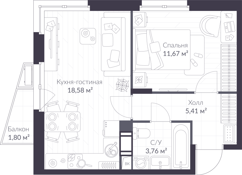 2 ккв (Евро) 40 м²