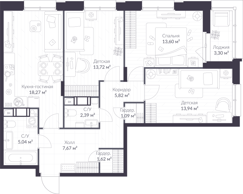 4 ккв (Евро) 84,8 м²