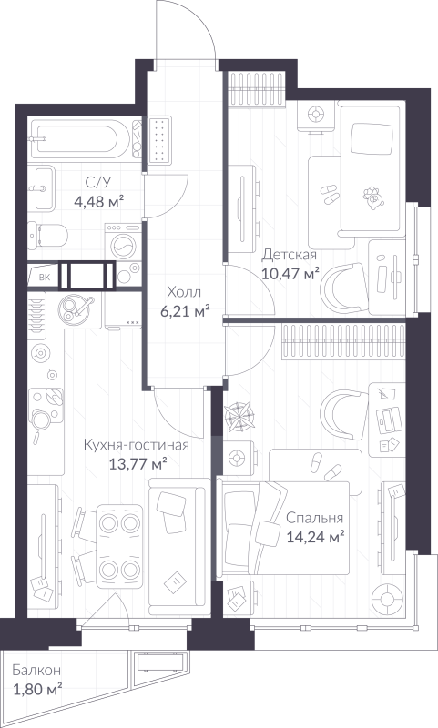 2 ккв 49,7 м²
