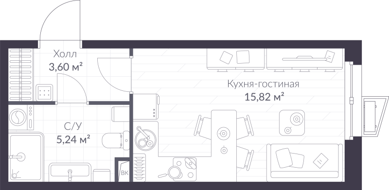 Студия 24,7 м²