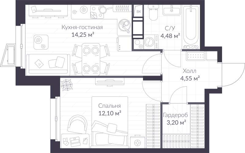 1 ккв 38,6 м²