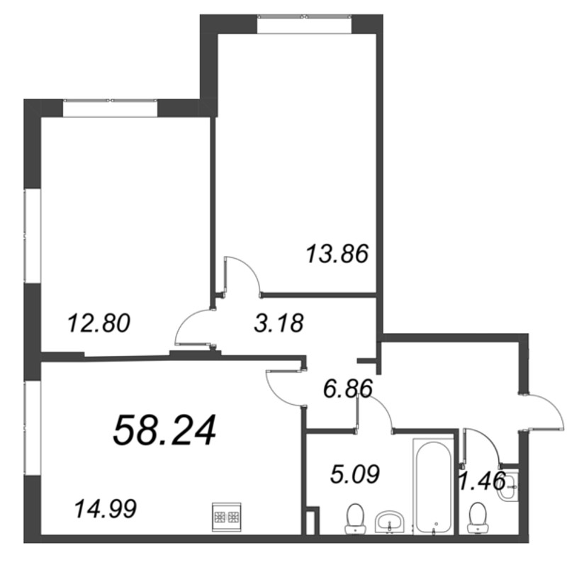 3 ккв (Евро) 58,2 м²