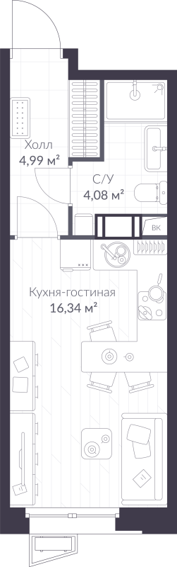 Студия 25,4 м²
