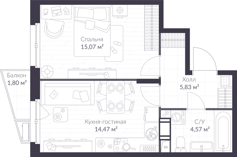 1 ккв 40,5 м²
