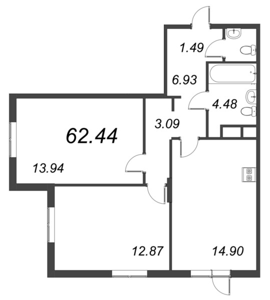 3 ккв (Евро) 62,4 м²