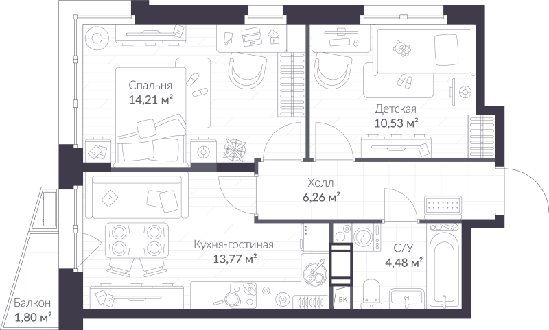 2 ккв 49,8 м²