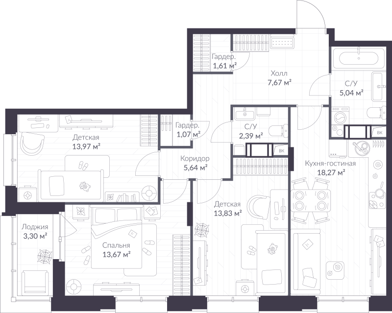 4 ккв (Евро) 84,8 м²