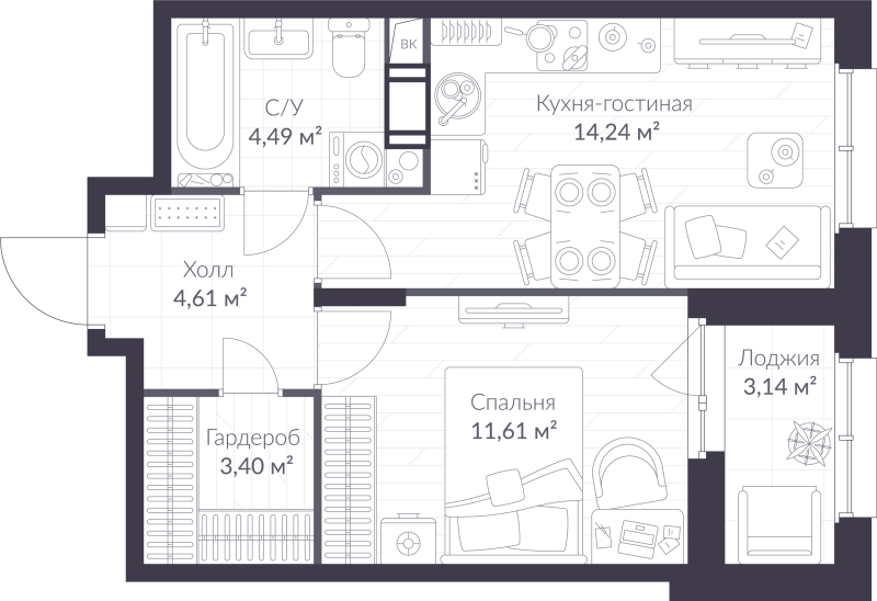 1 ккв 39,9 м²