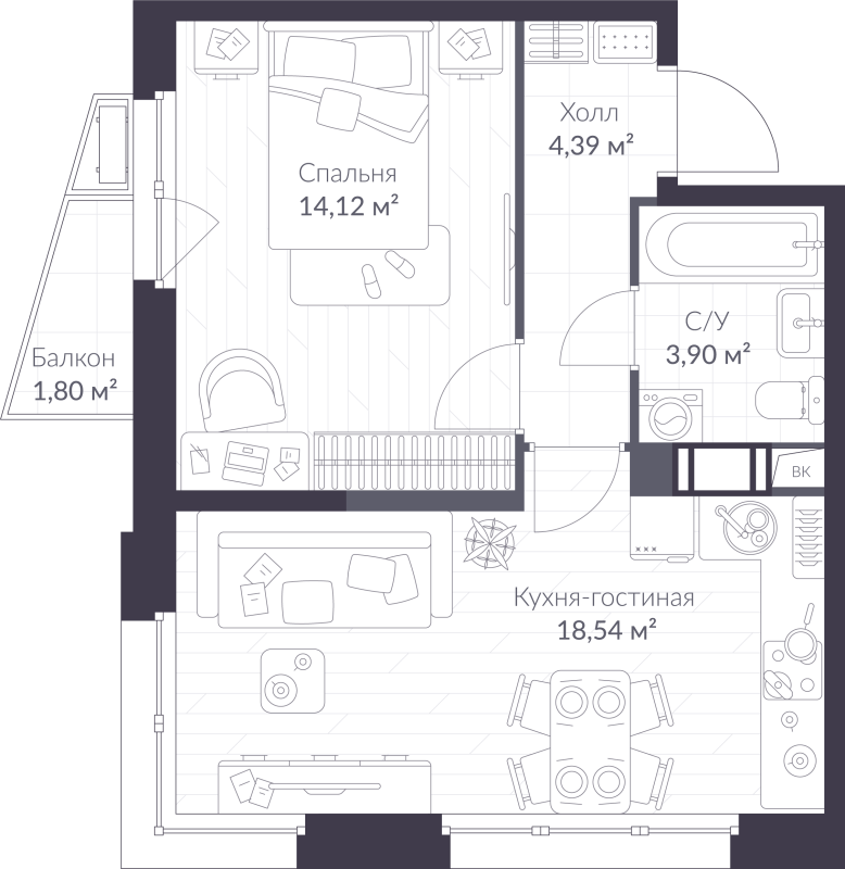 2 ккв (Евро) 41,5 м²