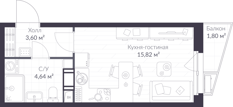 Студия 24,6 м²