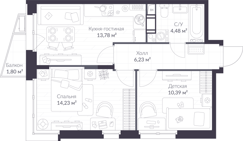 2 ккв 49,7 м²