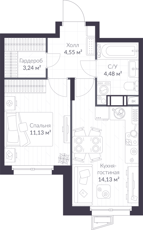 1 ккв 37,5 м²