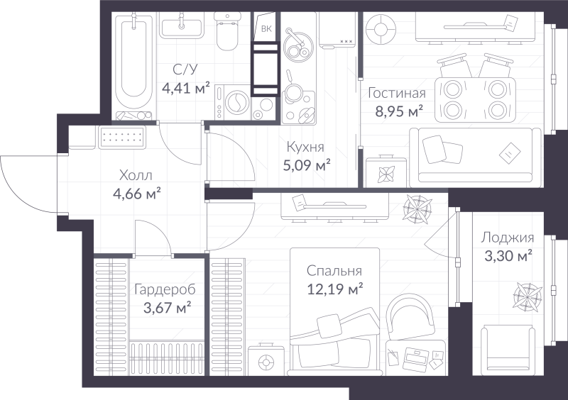 1 ккв 40,6 м²