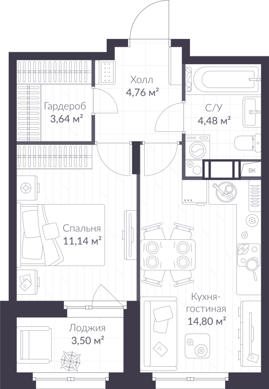 1 ккв 40,6 м²