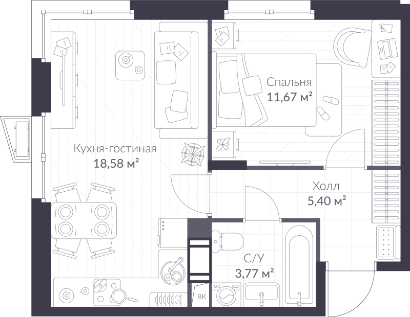 2 ккв (Евро) 39,4 м²