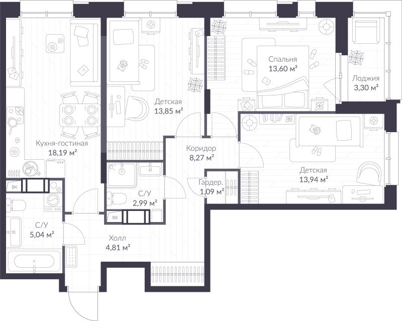 4 ккв (Евро) 83,4 м²