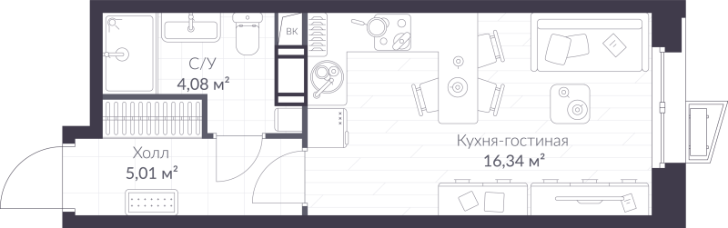 Студия 25,4 м²